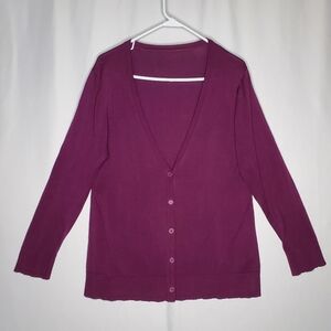 Coldwater Creek Button Cardigan Womens 1X‎ V-Neck Purple Silk Cotton Knit Preppy